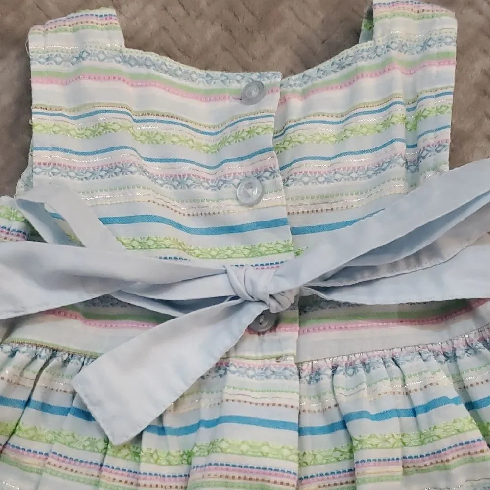 Striped Easter Dress with Pink Floral Detail Spring Baby 18 Months
